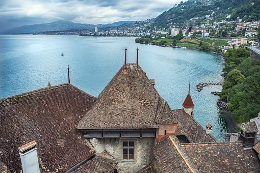 Castle, Roof, Fortress, Lake, Village